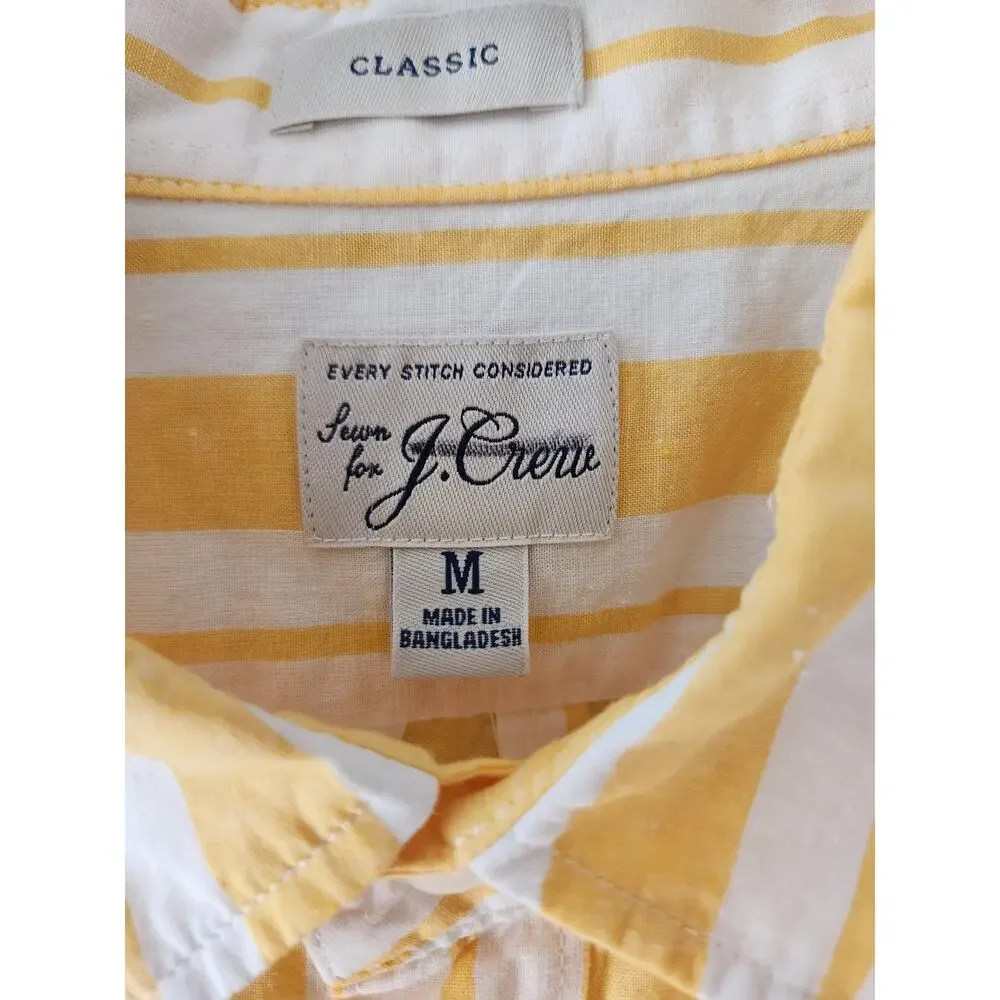 NWT J. Crew Men's Short-Sleeve Slub Cotton-Hemp Blend Shirt Yellow Stripes M